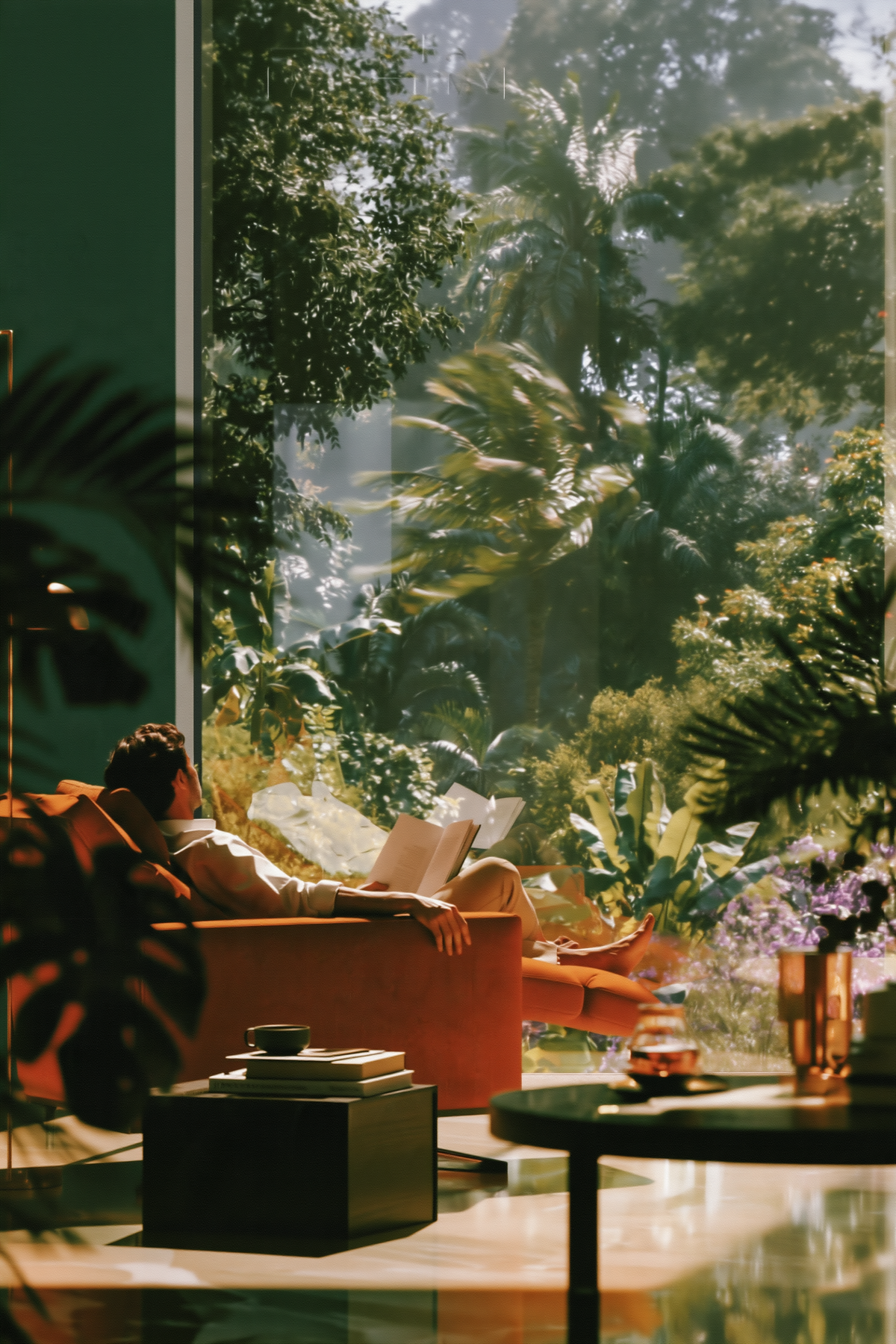 Man relaxing calmly in a lounge chair in the evening